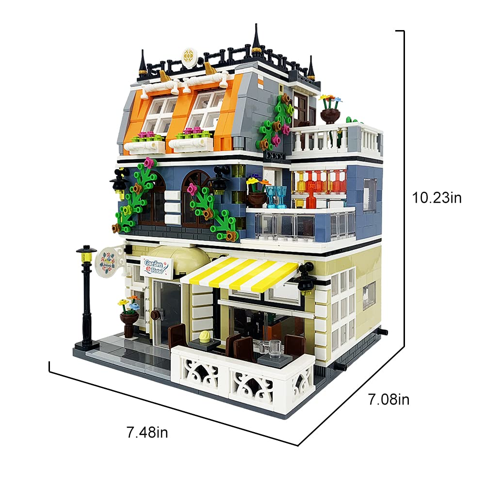 ENJBRICK Garden Hotel Assembly Square Building kit,Modular House Building Blocks Model Set for Teens and Adults.Collectible Display Toy Building Set 1316 PCS