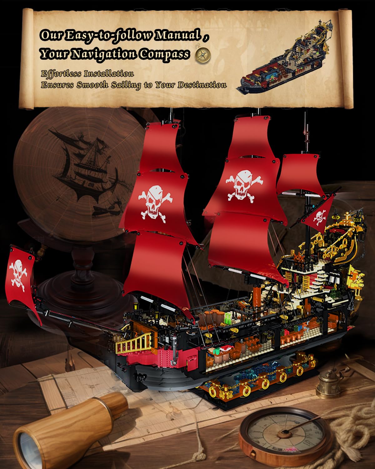 Pirate Ship Building Kit, Queen Anne's Revenge Pirate Ship Building Set for Adults, Building Toys Gift for Kids Boys 8-12, Compatible with Lego Pirate Ship, 3399 PCS