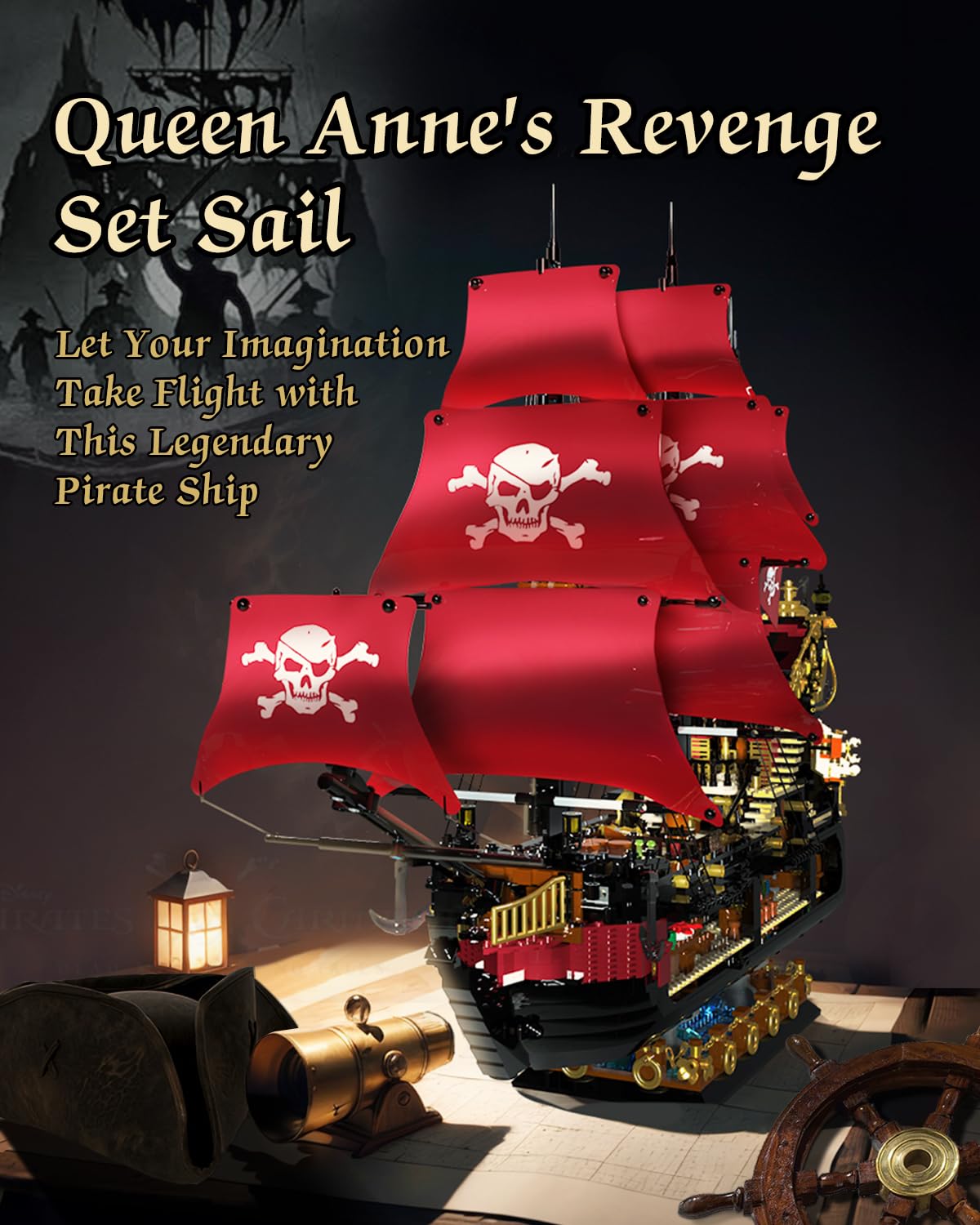 Pirate Ship Building Kit, Queen Anne's Revenge Pirate Ship Building Set for Adults, Building Toys Gift for Kids Boys 8-12, Compatible with Lego Pirate Ship, 3399 PCS