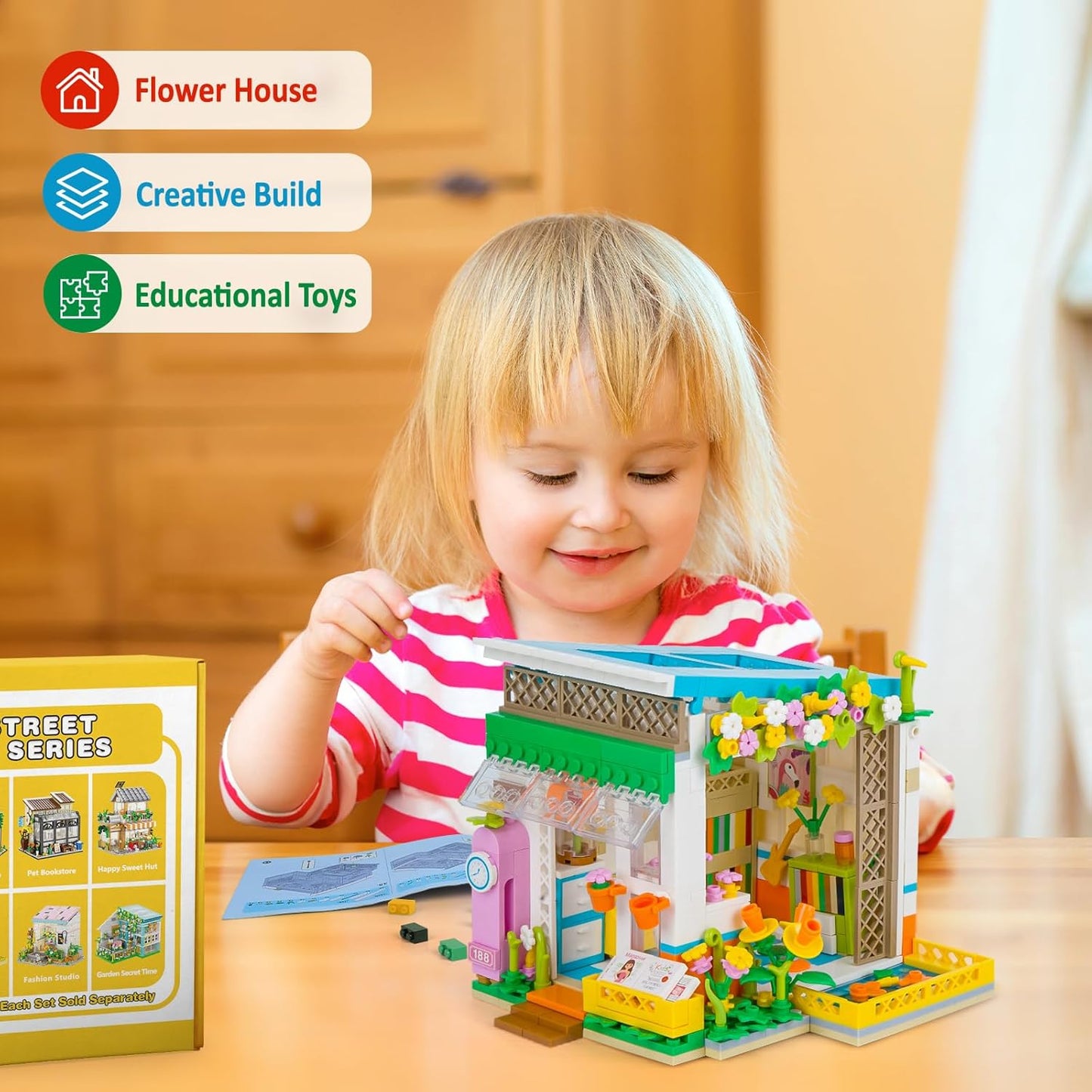 Flower House Building Set, Friends Book House Building Blocks Toys with LED, City Street View Toy Building Set for Girls and Boys Ages 6+ Years,Plants Garden House Building Kit Xmas Lover Gift(586PCS)