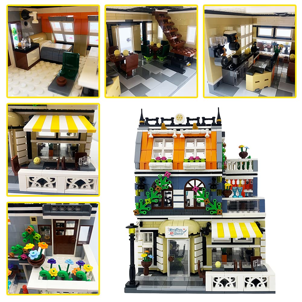 ENJBRICK Garden Hotel Assembly Square Building kit,Modular House Building Blocks Model Set for Teens and Adults.Collectible Display Toy Building Set 1316 PCS