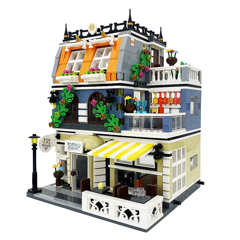 ENJBRICK Garden Hotel Assembly Square Building kit,Modular House Building Blocks Model Set for Teens and Adults.Collectible Display Toy Building Set 1316 PCS