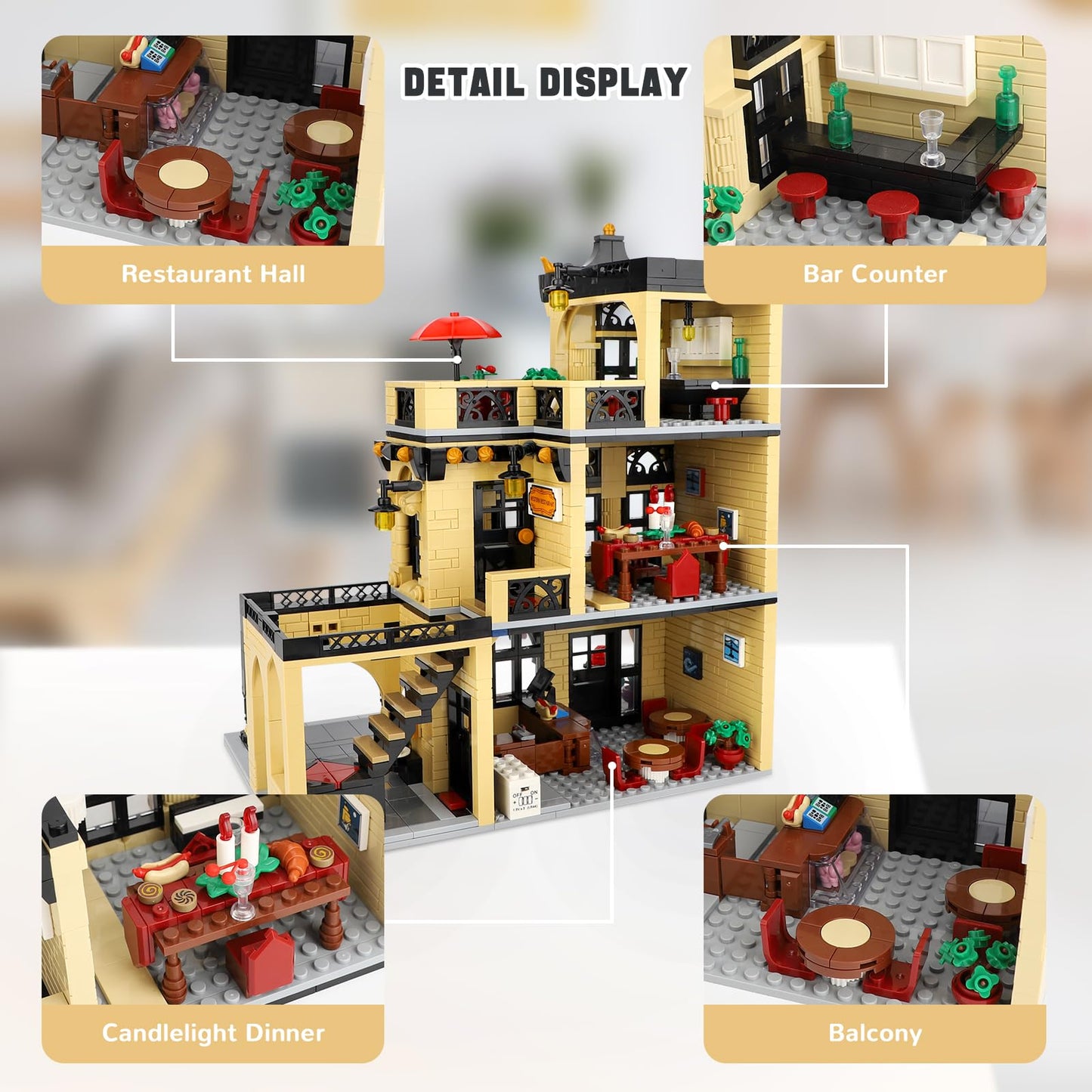 City Coffee Shop Building Blocks Set- Compatible with Lego City House, Architecture Modular Building Three-Story House Building Blocks for Adults (1443pcs)