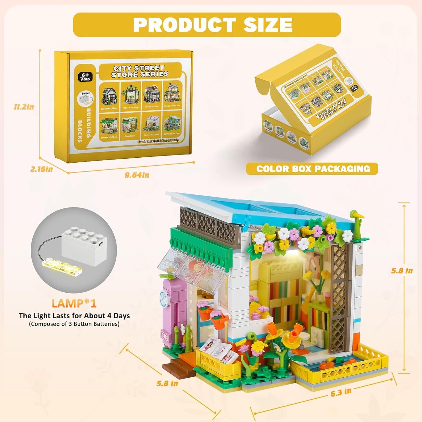 Flower House Building Set, Friends Book House Building Blocks Toys with LED, City Street View Toy Building Set for Girls and Boys Ages 6+ Years,Plants Garden House Building Kit Xmas Lover Gift(586PCS)