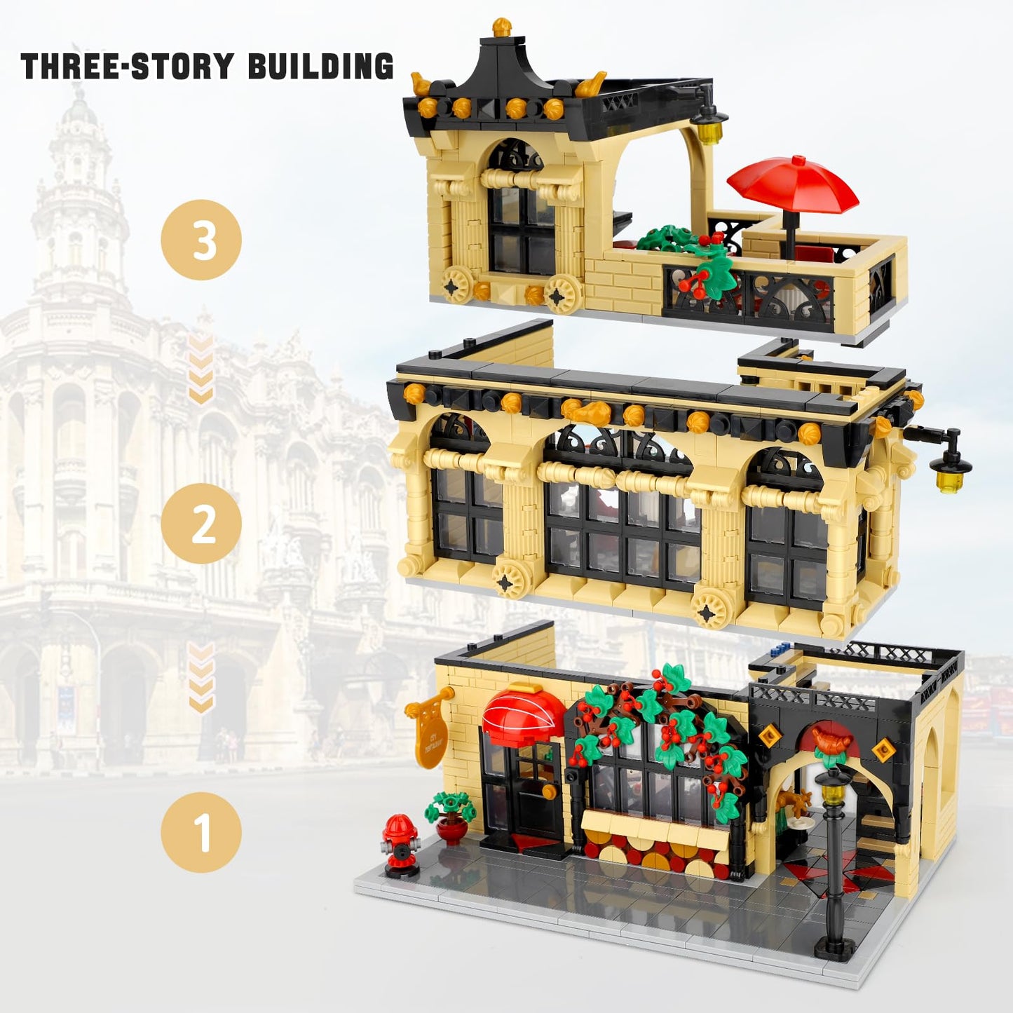 City Coffee Shop Building Blocks Set- Compatible with Lego City House, Architecture Modular Building Three-Story House Building Blocks for Adults (1443pcs)