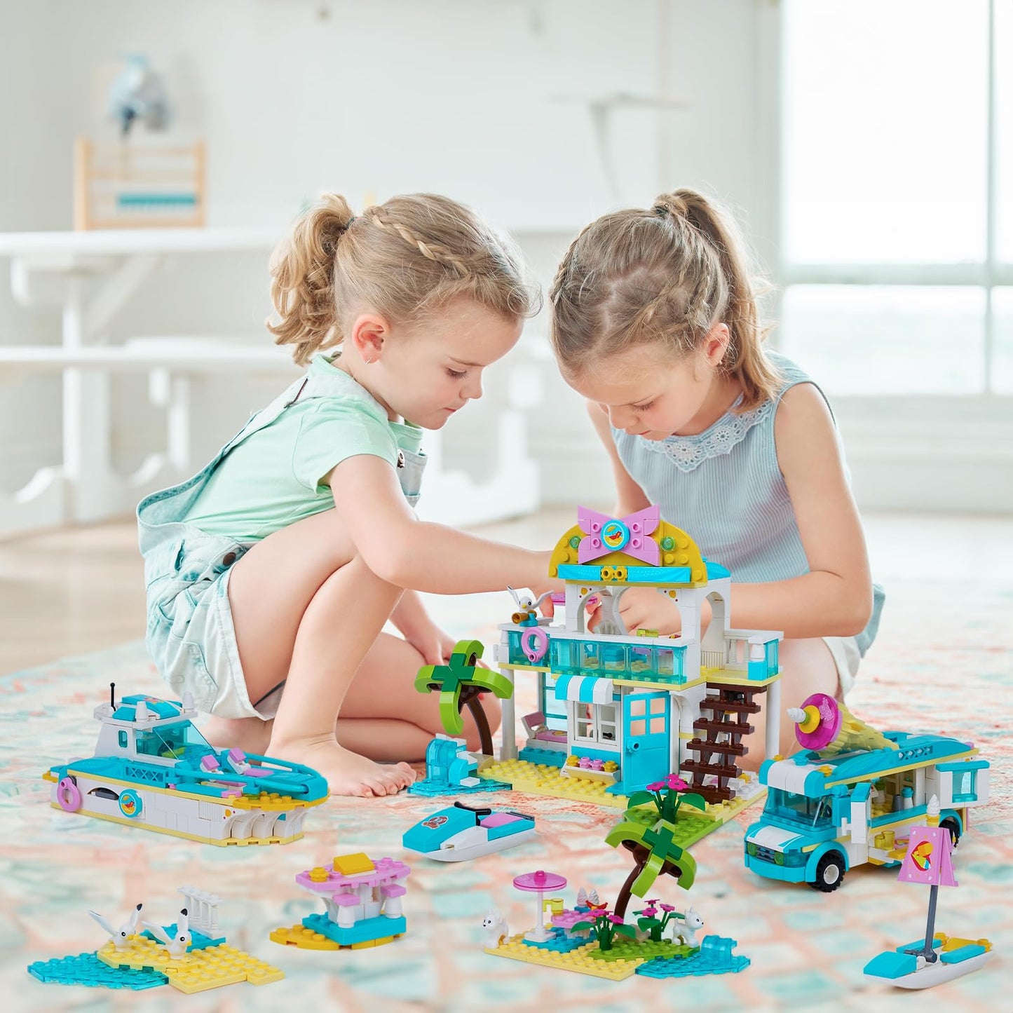 Beach House Building Block Set - 3 IN 1 Friends Vacation Tour Toy Kit Includes Beachside Villa, Ice Cream Truck, Yacht - Ideal Roleplay and Imaginative Gift for Kids, Girls Aged 6+ (948 Pieces)