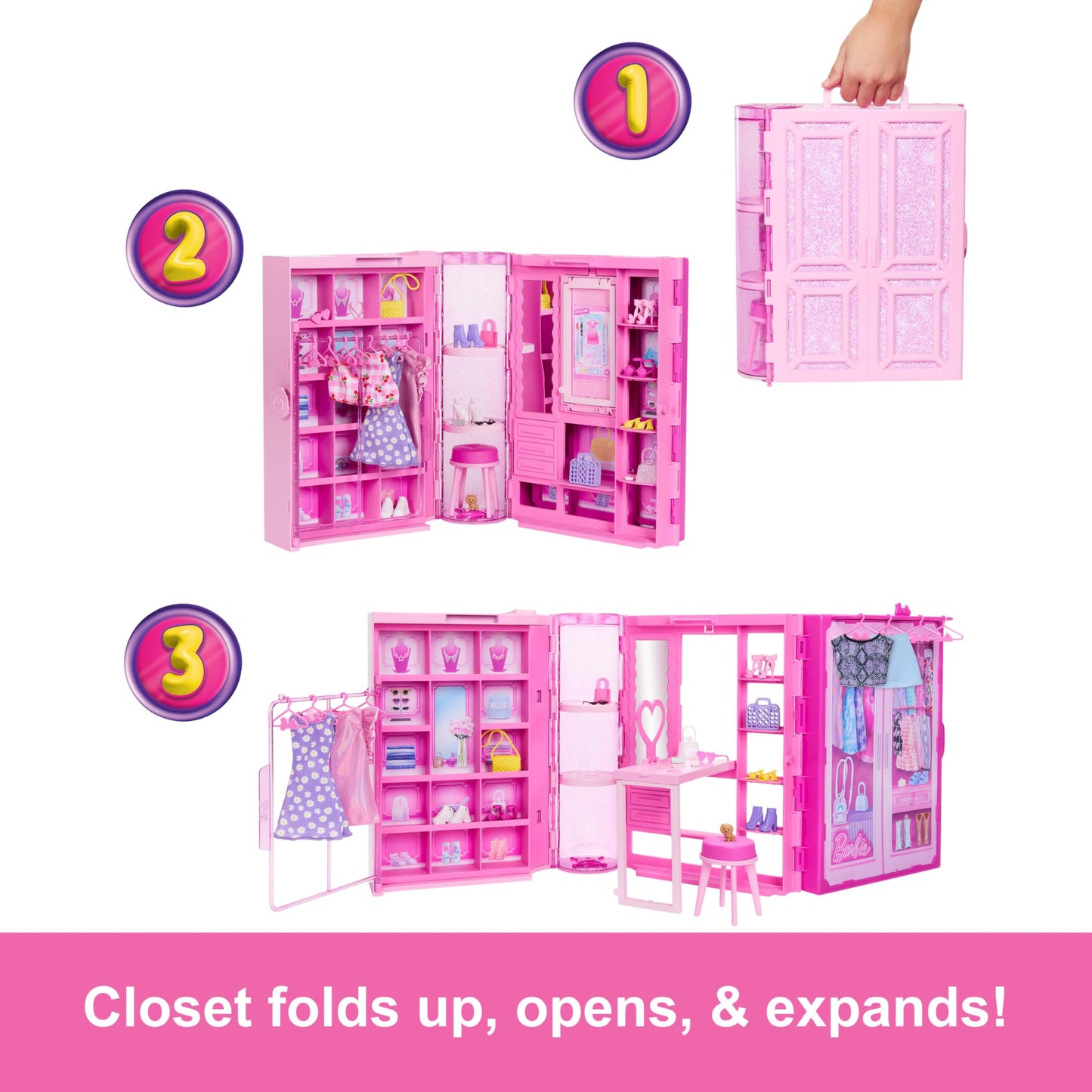 Barbie Dream Closet Toy Playset & Storage with Clothes & Accessories, 3 feet Wide with 25+ Pieces, Includes 4 Complete Fashion Looks