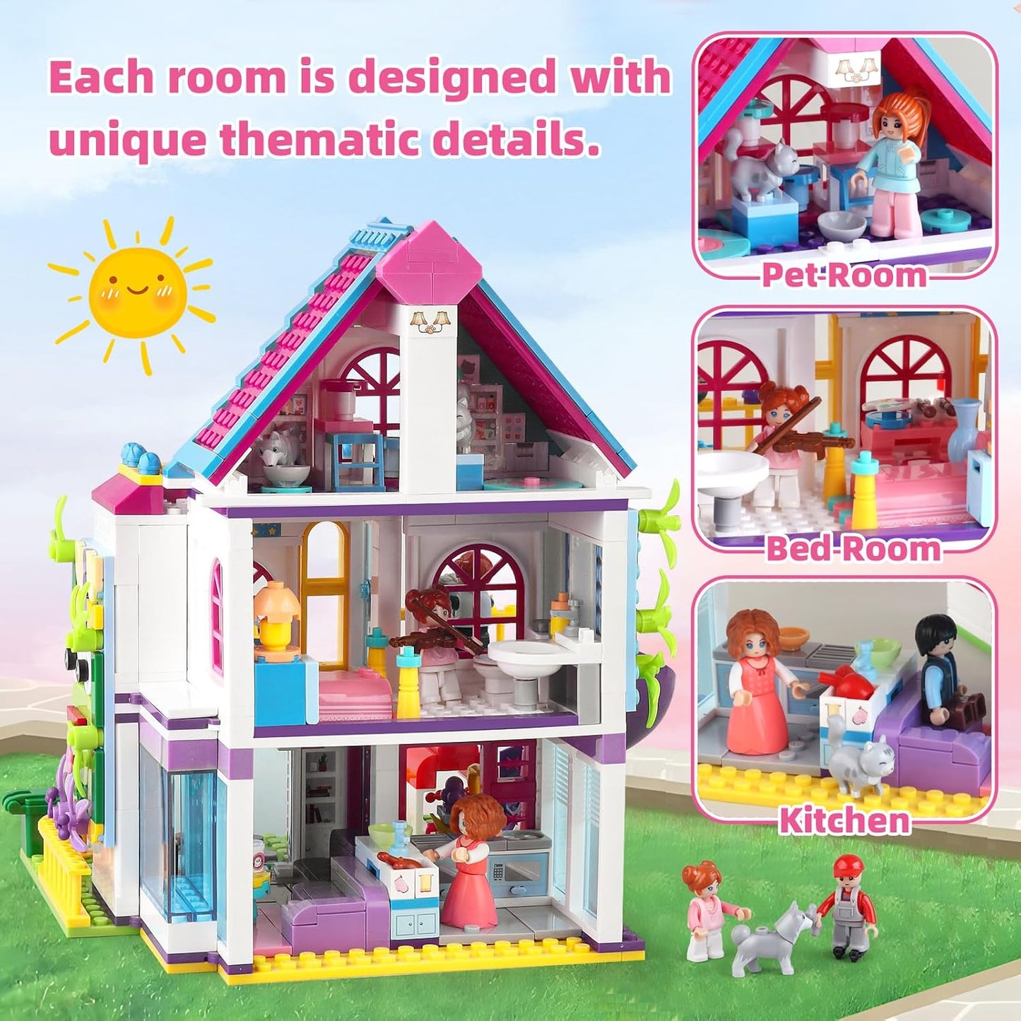 Summer Villa Holiday Beach House Villa Friends House Toy Building Set That Compatible with Lego Set for Girls 6-12, Pretend Play Set for Girls Age 8-12 Construction Educational Toy