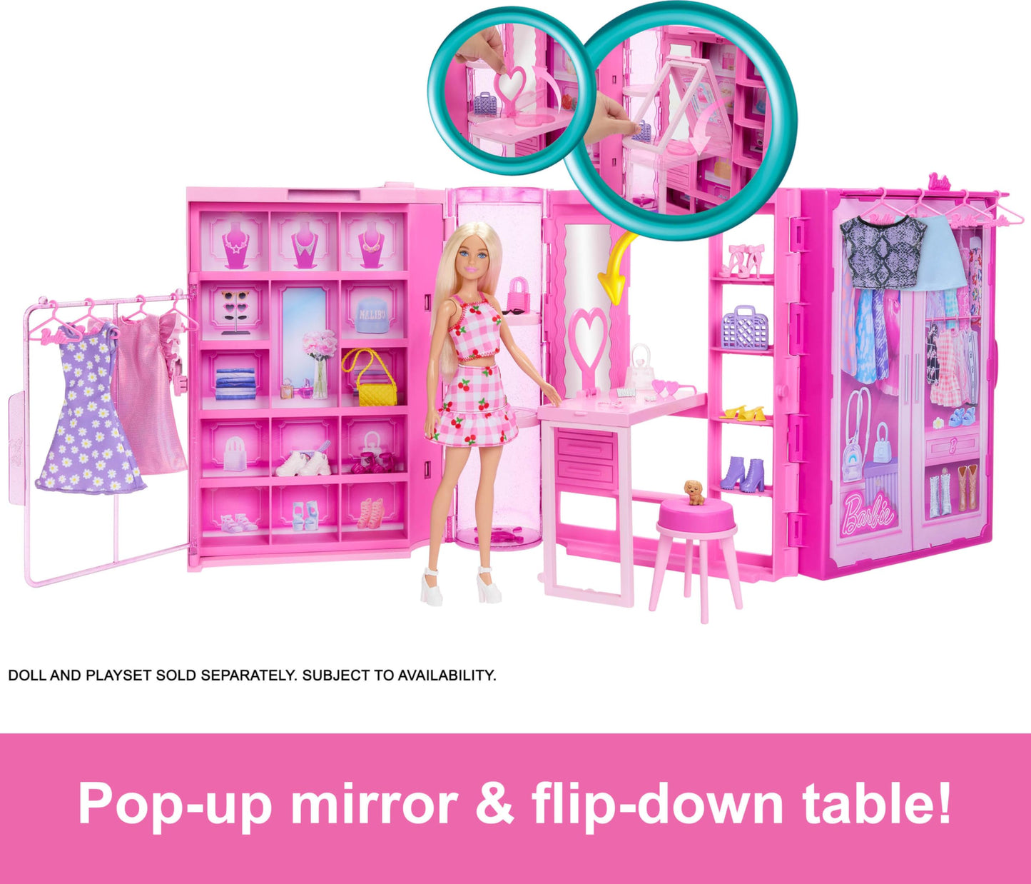 Barbie Dream Closet Toy Playset & Storage with Clothes & Accessories, 3 feet Wide with 25+ Pieces, Includes 4 Complete Fashion Looks