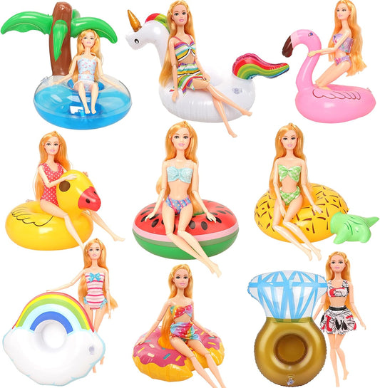 Pool Floaties for Girl Dolls, Fun Swimming Pool Party Ring Inflatable Drink Holder for11.5 inch Dolls Pool Toys