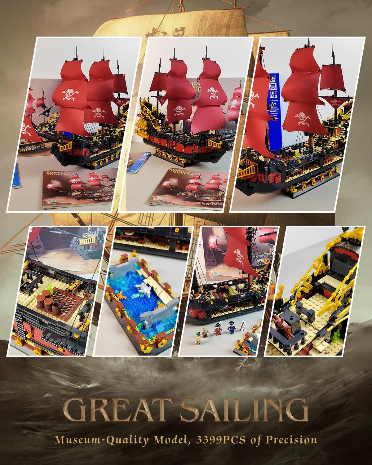 Pirate Ship Building Kit, Queen Anne's Revenge Pirate Ship Building Set for Adults, Building Toys Gift for Kids Boys 8-12, Compatible with Lego Pirate Ship, 3399 PCS