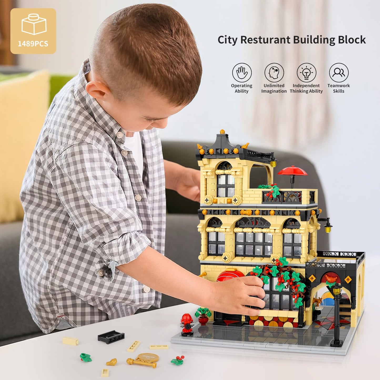 City Coffee Shop Building Blocks Set- Compatible with Lego City House, Architecture Modular Building Three-Story House Building Blocks for Adults (1443pcs)