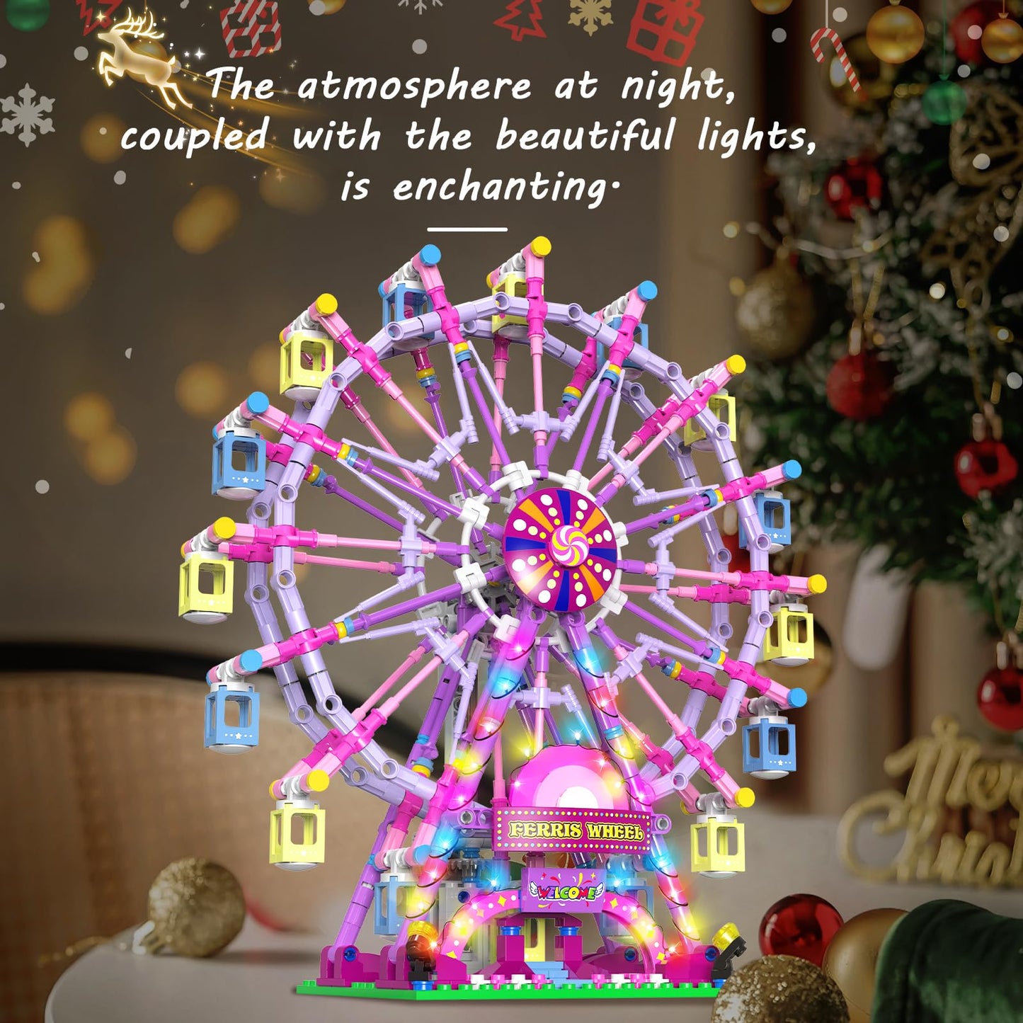 Motorized Ferris Wheel Building Set with Fairy Lights, 813 Piece Creative Toy Building Kit for Two-Way Rotation, Ideal Carnival Construction Kit for Kids Ages 6-12, Engaging Gift for jr Builder