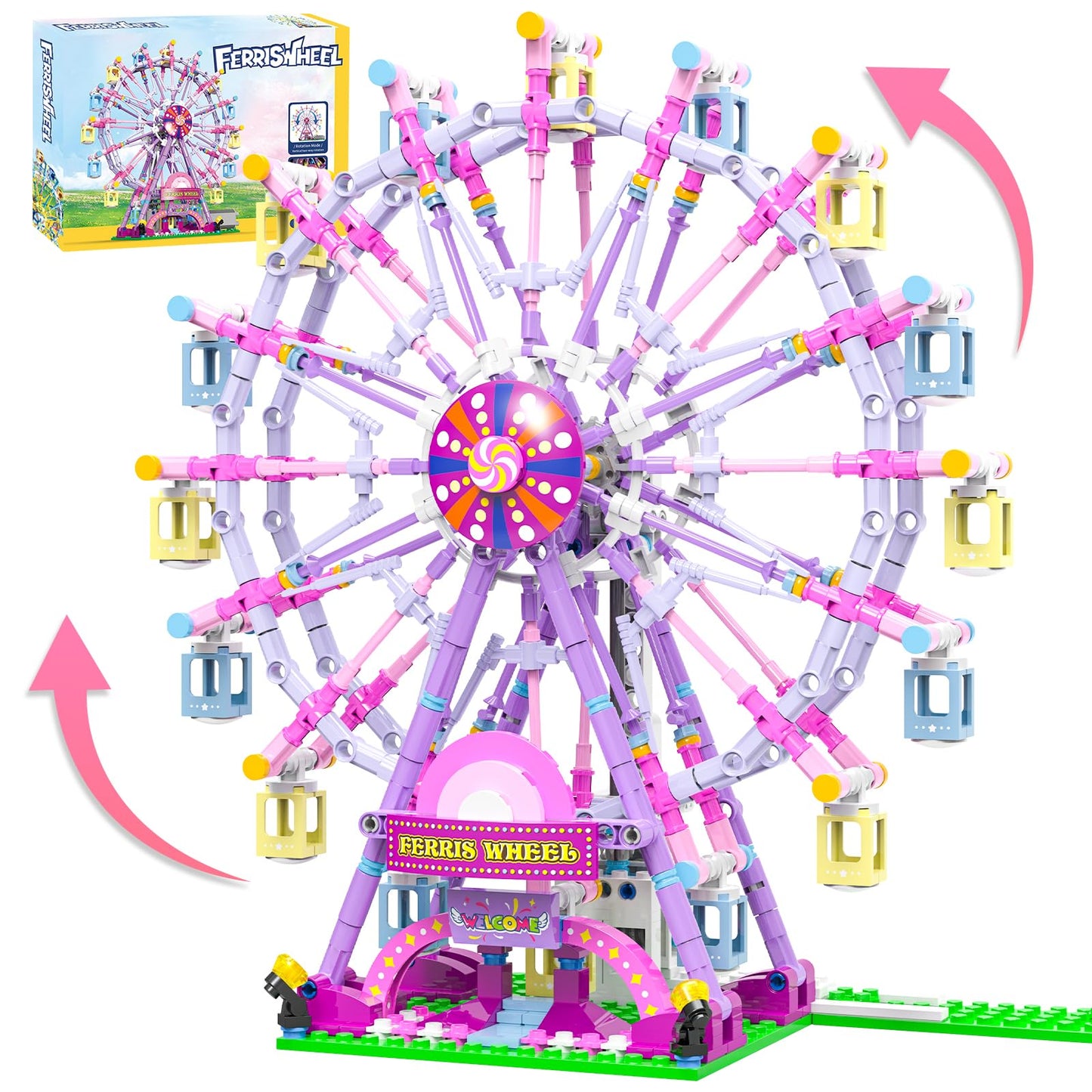 Motorized Ferris Wheel Building Set with Fairy Lights, 813 Piece Creative Toy Building Kit for Two-Way Rotation, Ideal Carnival Construction Kit for Kids Ages 6-12, Engaging Gift for jr Builder