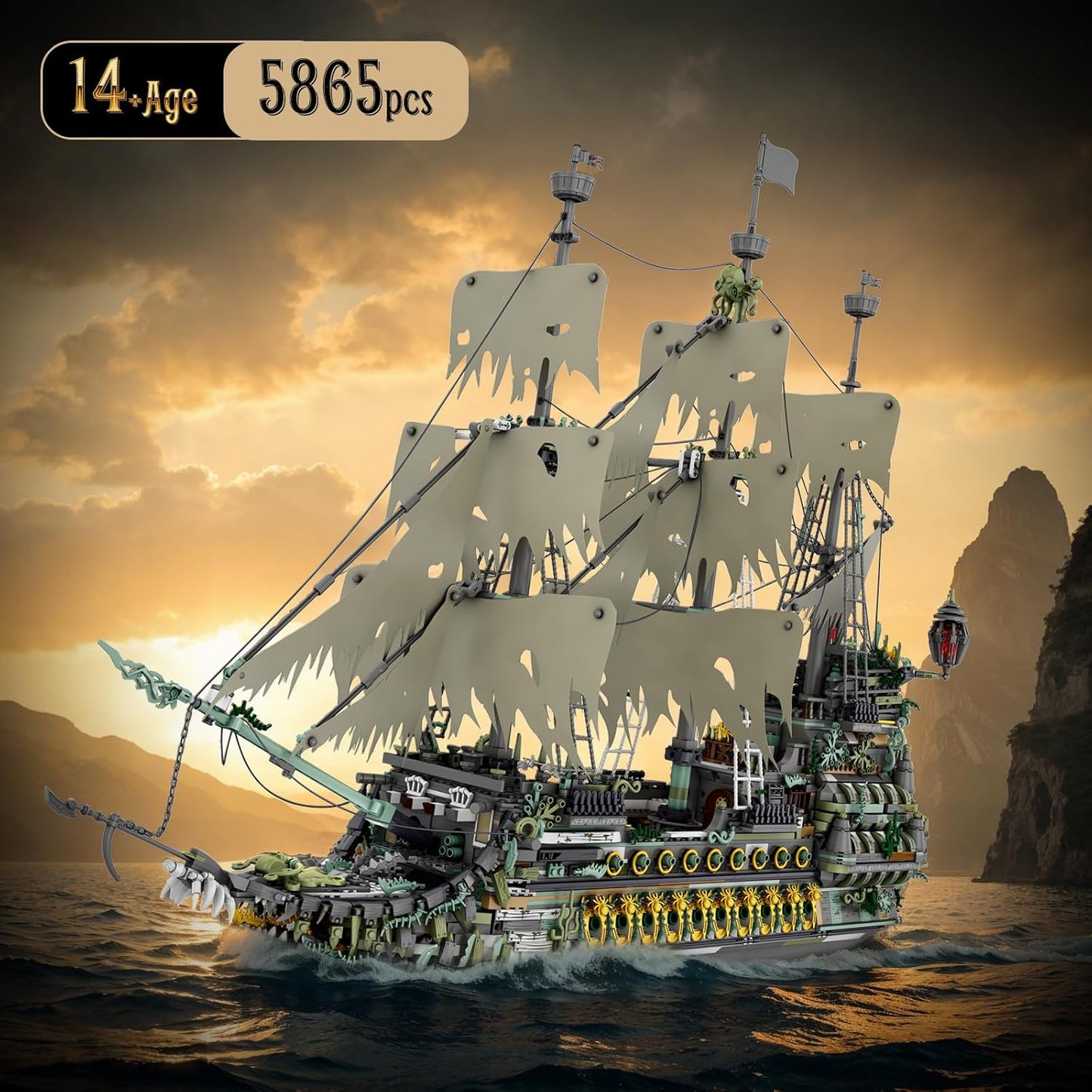 NUTCRACKER Pirate Ship Building Blocks Set, Ghost Ship Flying Dutchman Large MOC Pirate Ship Construction Model, Sailing Boat Toy Building Set, Christmas Birthday Gift for Adult Kid 14+ (5865 Pieces)