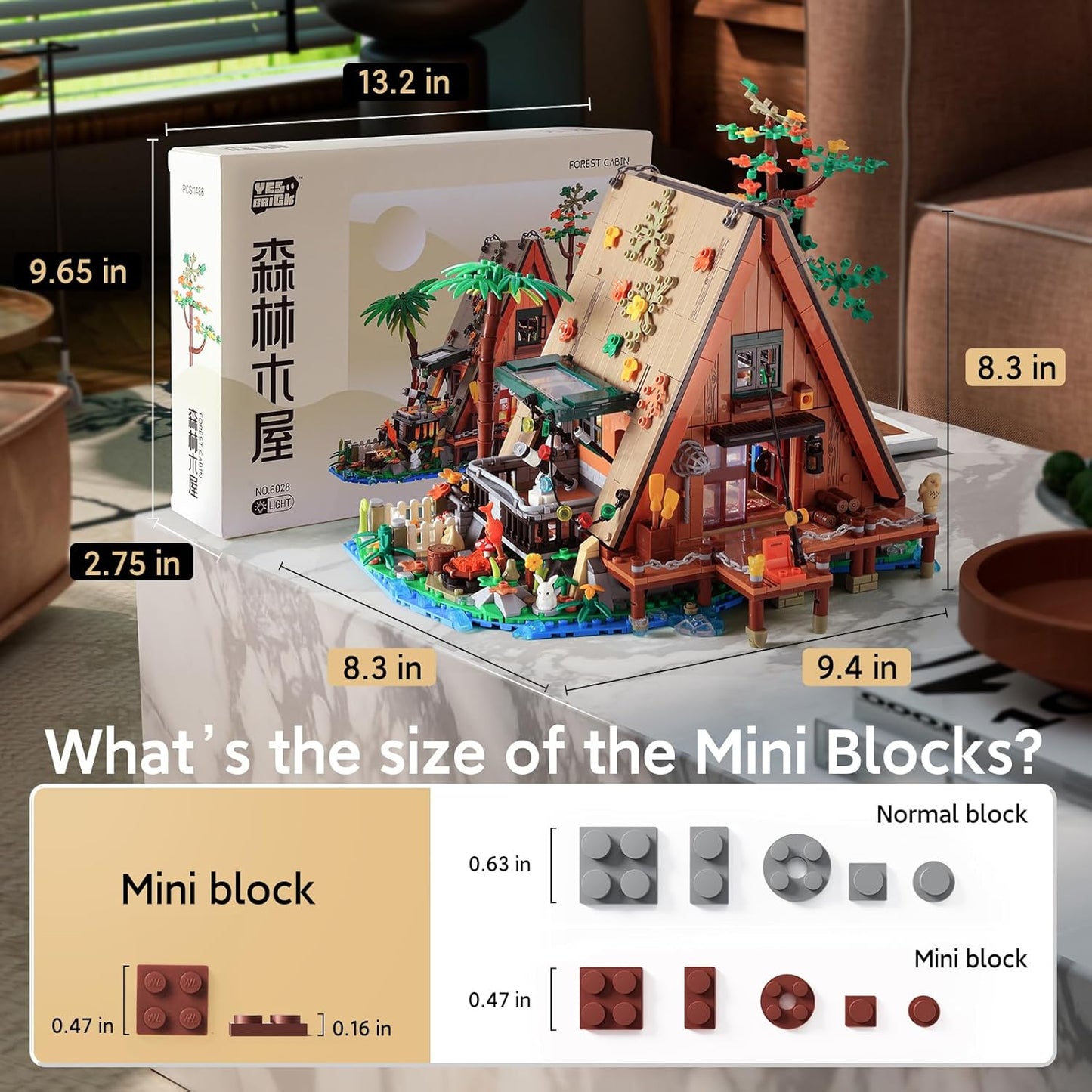 Ideas A-Frame Cabin Mini Building Blocks，Not Compatible with Lego Architecture Friends House Model Kit for Adults，Gift for Kids Boys and Girls Ages 8+（1486PCS）