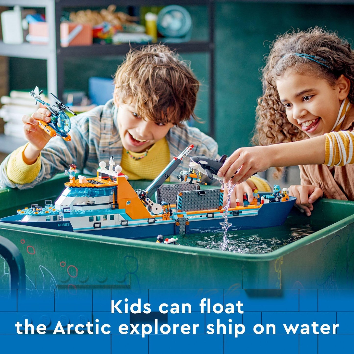 LEGO City Arctic Explorer Ship 60368 Building Toy Set, Fun Toy Gift for 7 Year Old Boys and Girls, with a Floatable Boat, Helicopter, Dinghy, ROV Sub, Viking Shipwreck, 7 Minifigures and an Orca