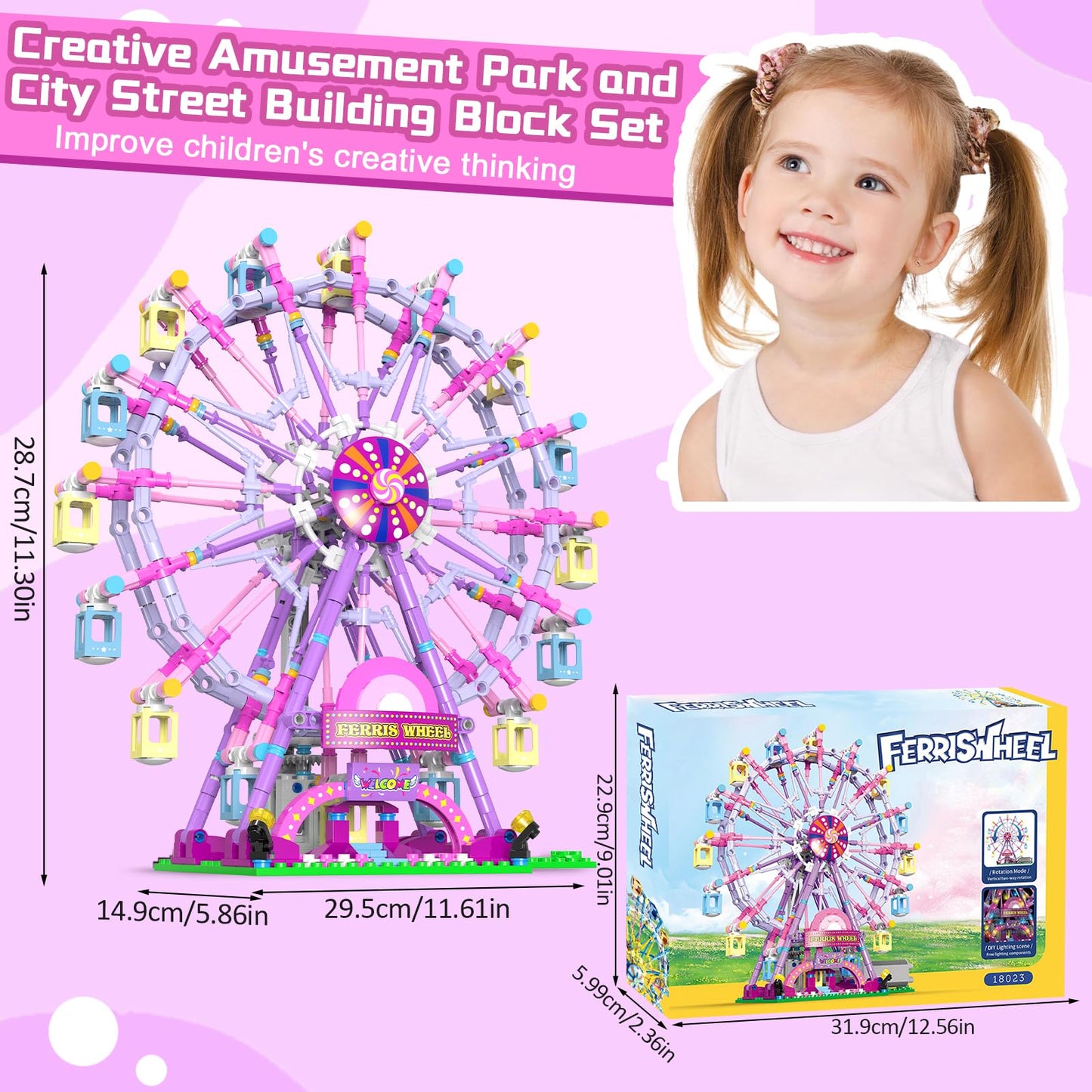 Motorized Ferris Wheel Building Set with Fairy Lights, 813 Piece Creative Toy Building Kit for Two-Way Rotation, Ideal Carnival Construction Kit for Kids Ages 6-12, Engaging Gift for jr Builder