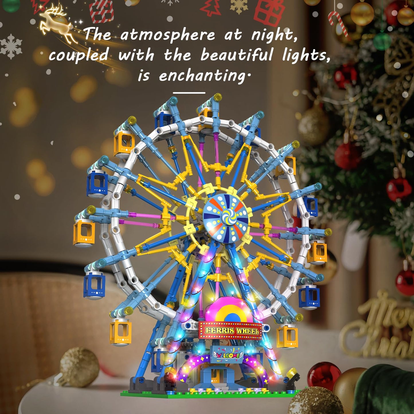 Motorized Ferris Wheel Building Set with Fairy Lights, 813 Piece Creative Toy Building Kit for Two-Way Rotation, Ideal Carnival Construction Kit for Kids Ages 6-12, Engaging Gift for jr Builder