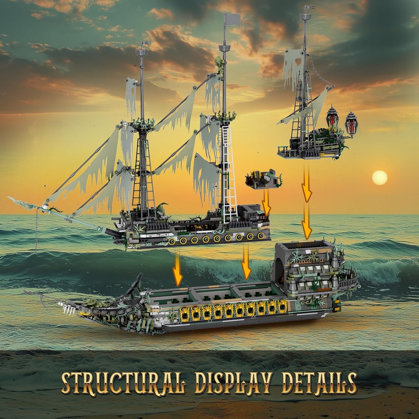 NUTCRACKER Pirate Ship Building Blocks Set, Ghost Ship Flying Dutchman Large MOC Pirate Ship Construction Model, Sailing Boat Toy Building Set, Christmas Birthday Gift for Adult Kid 14+ (5865 Pieces)